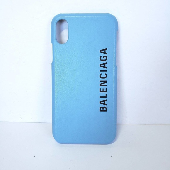Balenciaga Designer IPhone Phone 6" Case X XS Cover Solid Blue Logo Leather New - Picture 2 of 6